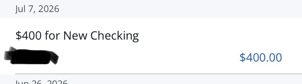 Chase $400 Checking Bonus Deposit Screenshot Jul 7 2026