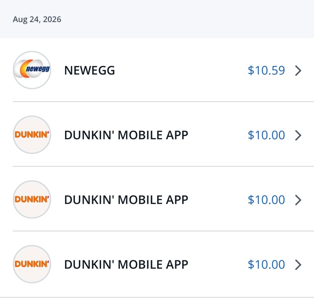 Dunkin Mobile App and Newegg Paze Purchases